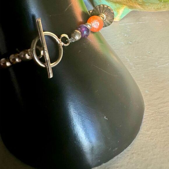 Vintage Cabochons and Beads Bracelet, in Silver plate, Unmarked - Picture 3 of 3